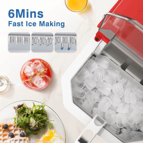 Xbeauty Countertop Ice Maker 6-Minute Fast Bullet Ice, Portable Double-Handle Removable Handle, Automatic-Cleaning Suitable For Outdoor Camping Bar Party And Kitchen-Red #TOP1