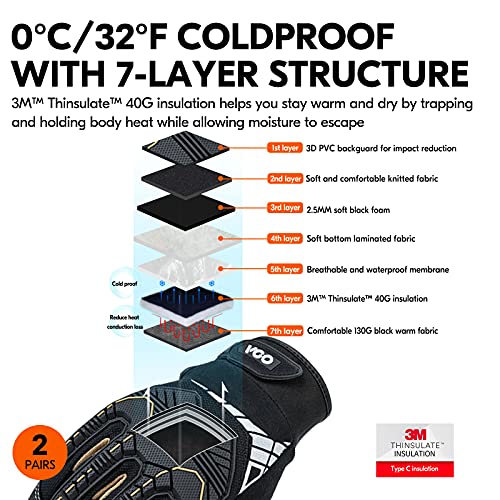 Vgo... 2-Pairs 32°F Waterproof High-Dexterity Heavy-Duty Winter Mechanic Gloves, Impact & Vibration Reduction (Size Xl, Black&Gold, Sl8849Fw) #TOP1