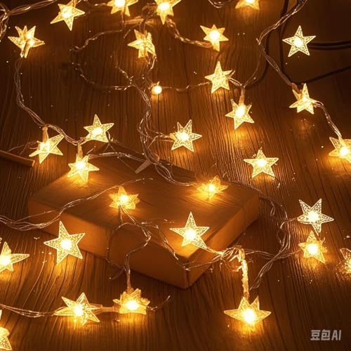 Image of 40 LED Star String Lights Battery Operated 20FT Star Mini Star Fairy Lights for Patio Garden,Wedding, Party, Home Decoration (Star)
