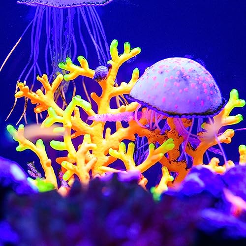 Image of VOCOSTE Soft Silicone Glowing Aquarium Simulation Coral 4.33 inch, Fluorescence Floating Aquatic Artificial Coral for Fish Tank Decoration, Orange
