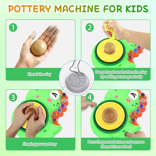 Image of Pottery Wheel for Kids, Complete Pottery Painting Craft Kit, Arts and Crafts for Kids Ages 8-12, Art Supplies for Kids Toys Boys Birthday Christmas Gift for 6 7 8 9 10 11 12 13 Year Old, Green
