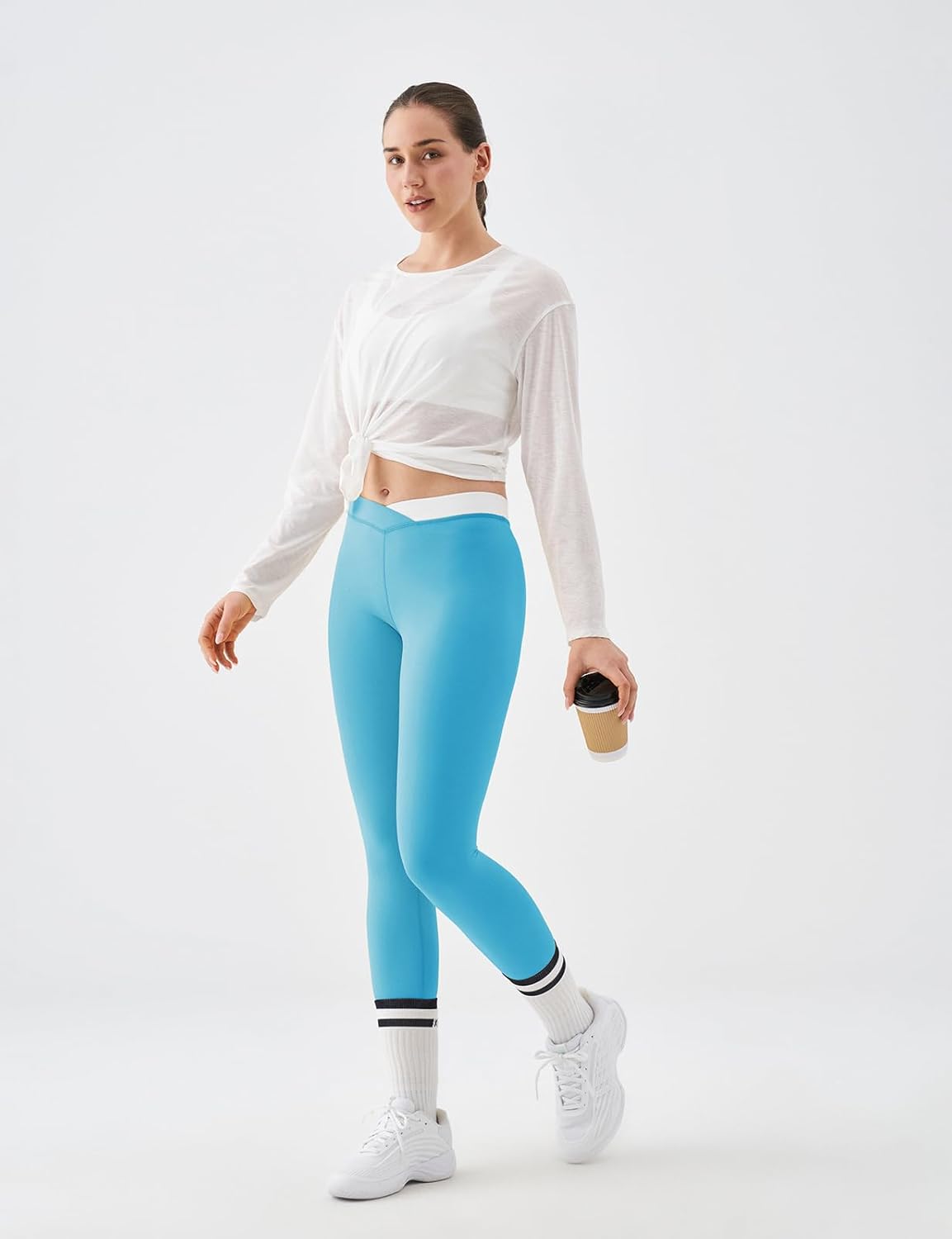 K-Swiss CICLO Fiber Leggings for Women Cross Waist - No See Through Soft Stretchy Yoga Workout Pants Gym Athletic Casual