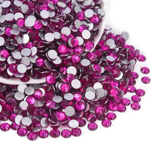 Blinginbox Glass Flatback Rhinestones Crystal Round Gems,Fuchsia,SS20/1440pcs,4.6-4.8mm