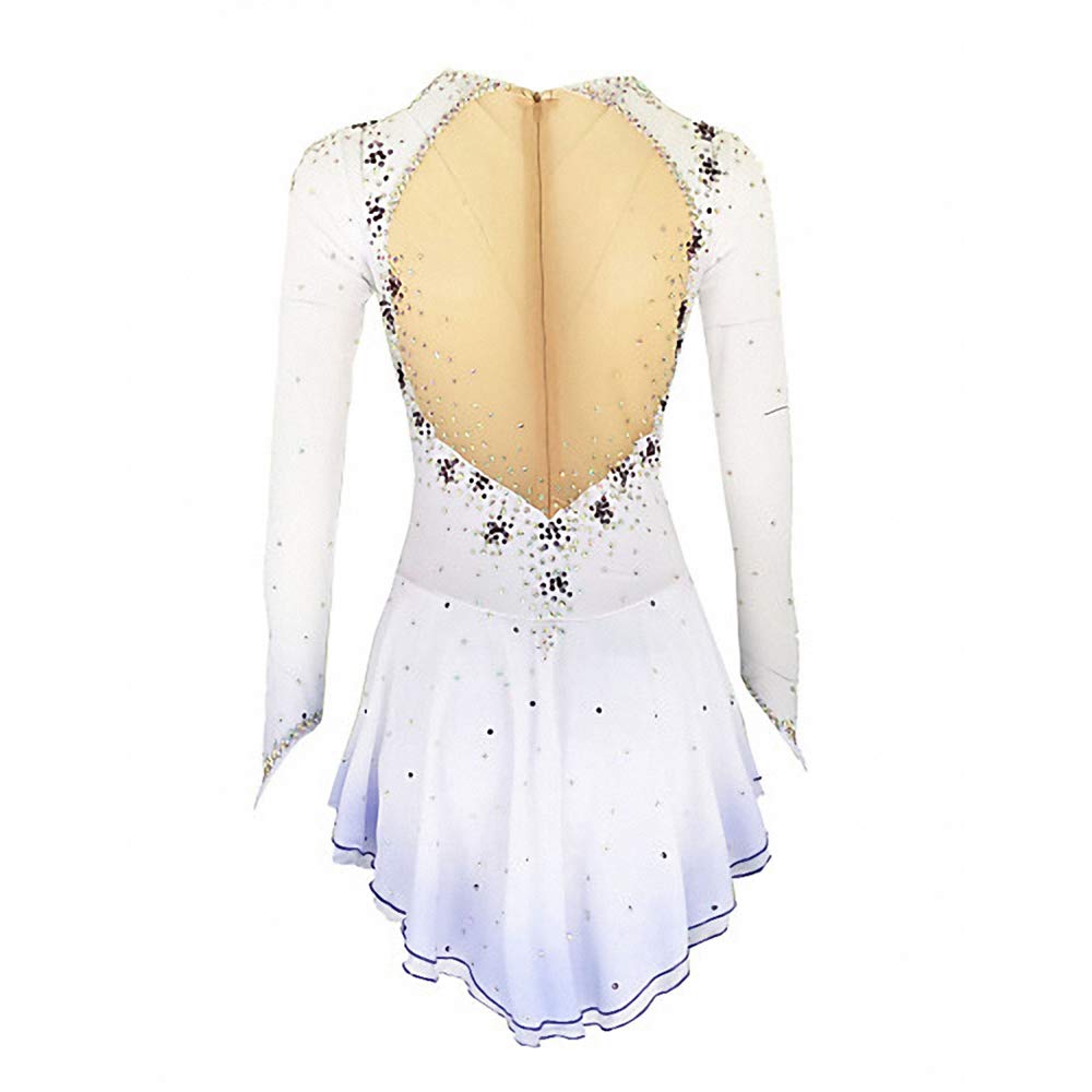 LIUHUO Eislaufkleid, lila-gelb, Halo-färbend, Spandex, handgefertigte Kristalle, langärmelig, Eislauf-Figur