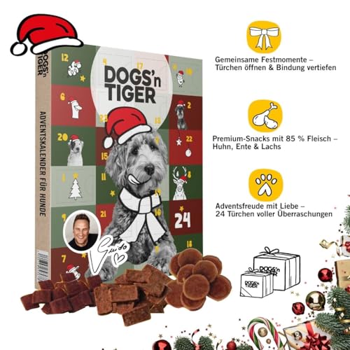 Dogs'n Tiger - Guido Maria Kretschmer Hunde Adventskalender 2025, Adventskalender für Hunde – Natürliche & hochwertige Snacks aus 85% Fleisch hinter jedem Türchen, ohne Zucker & Getreide