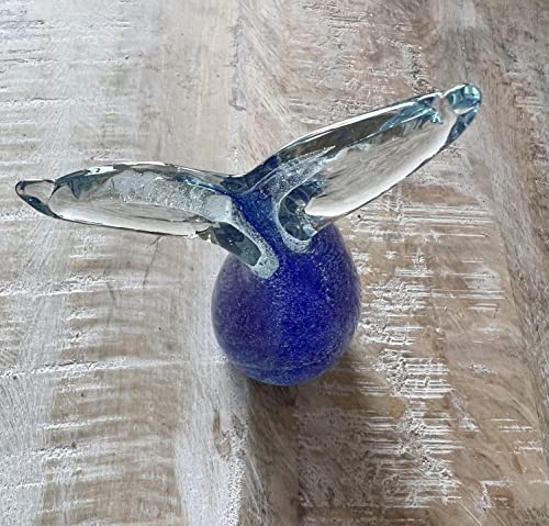 Top Brass 5" Glass Blue Whale Tail Figurine - Glow In The Dark Sculpture - Nautical Ocean Beach Coatal Art Sculpture - Collectible, Home Decor, Paperweight, Aquarium Sea Animal Ornament #TOP5
