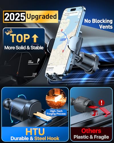 Image of HTU Upgraded Strongest Suction Car Phone Holder Bendable Arm, Never Block View Rotatable Cellphone Mount for Dashboard Windshield Vent, Cradle Stand for iPhone 17 16 15 14 13 12 Pro Max (Rose Purple)