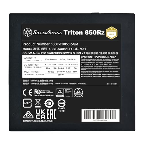 Silverstone Triton 850Rz Cybenetics Gold - Alimentatore ATX completamente modulare, 850 W, ATX 3,1 & PCIe 5, SST-TR850R-GM - Alimentatore - Immagine 5