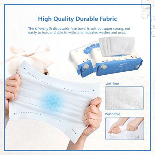 Charmyth Extra Thick Disposable Face Towel, Disposable Makeup Removing Wipes, 100% Usa Cotton And 100% Organic & Cruelty Free, Lint-Free Cotton Tissues For Sensitive Skin (80 Count/Bag) #TOP3