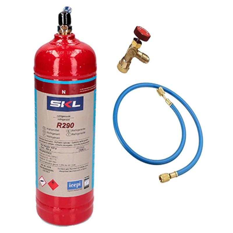 REPORSHOP - 1 bottiglia di gas refrigerante R290 + tubo + 370gr propano valvola