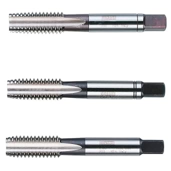 Dormer E1151/4NO8 Series E115 HSS Straight Flute Serial Hand Tap BSW with Bright Finish, DIN352 Standard, NO8, 1/4"-20 Thread, 6.350 mm Cutting Diameter, 56 mm Length