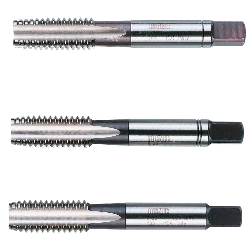 Dormer E1151/4NO8 Series E115 HSS Straight Flute Serial Hand Tap BSW with Bright Finish, DIN352 Standard, NO8, 1/4