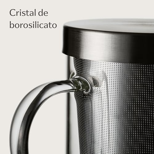 Miniatura 4 de Cosumy Taza De Té Con Filtro Y Tapa 400 Ml - Taza Infusiones Té Con Posavasos De Corcho - Vaso De Cristal De Borosilicato - Taza Grande