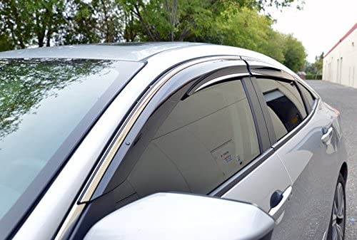 Vxmotor For 2016-2021 Honda Civic Sedan - Clip On - Side Window Visors W/ Chrome Trim Injection #TOP4