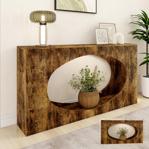 WOOOFA Solid Wood Console Table, Farmhouse Entryway Table with Open Storage, Long Sofa Table Behind Couch, for Living Room, Hallway, Foyer, Entrance, Easy Assembly, Rustic Brown