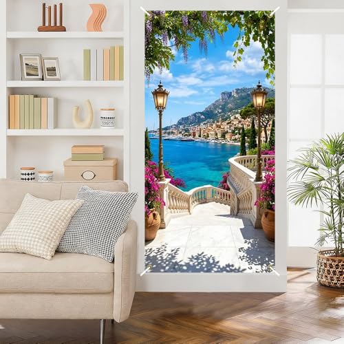 Image of Mediterranean Italian Coastal Door Cover Front Door Banner