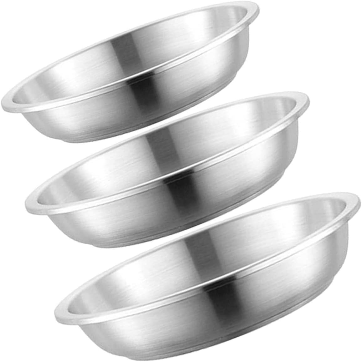 COLLBATH 3pcs Stainless Steel Round Plate Lightweight Resistant Camping Dish for Breakfast Sushi Snacks and Salads