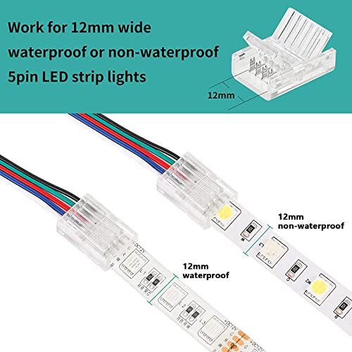 HOMELYLIFE 10 Pcs 5 Pin 12mm LED Strip Connectors Solderless with 16.4ft Extension Cable 5 Conductor for Waterproof or Non-Waterproof 12mm Wide RGBW RGBWW LED Strip Lights - Image 4