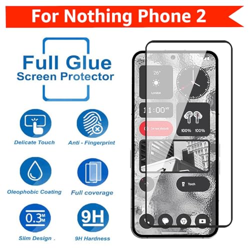 Image of POPIO Military-Grade Gorilla Tempered Glass for Nothing Phone 2 (Black) 9H Hardness, Edge-to-Edge Full Coverage, Anti-Scratch, Bubble-Free, Ultra Clear HD Glass, Oleophobic Coating, Face ID Compatible