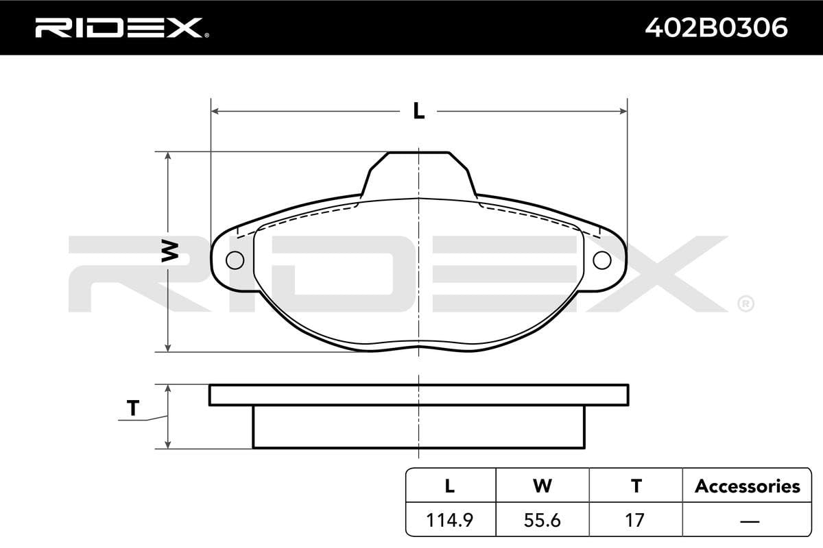 Juego De Pastillas De Freno Delanteras RIDEX 402B0306 Para FORD KA (RU8) Y FIAT PANDA (169) - Set De 4, Material Low-metallic