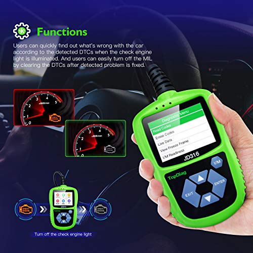 JD316 Support Mode 6 OBD2 Scanner Automotive Car Engine Fault Code Reader CAN Diagnostic Scan Tool with Battery Condition Test(Green) - Thumbnail 4