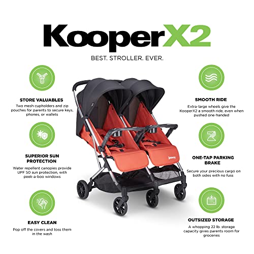 Joovy Kooper X2 Double Stroller, Lightweight Travel Stroller, Compact Fold With Tray, Paprika #TOP4