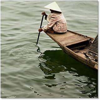 TIEOIYA Vietnamese Old Woman Boat Perfume River Vietnam Canvas Wall Art for Bathroom Bedroom Pictures Wall Decor Living Room Kitchen Office Framed Poster Prints Artwork Painting 16x16