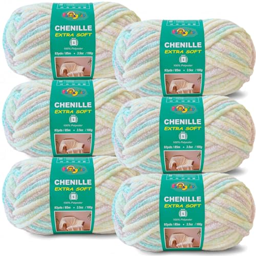 Image of Super Soft Velvet Chenille Yarn for Crocheting and Knitting-Easy to Crochet-Bulky, 3.5oz /93yds of Each Skein-Chunky Plush Yarn for Hand Craft Blanket Ammigurumi DIY (Soft Cream, 6 Pack)