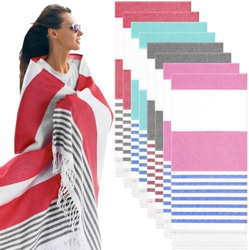 Amazon.com: 6 Packs Oversized Cotton Turkish Beach Towels Set Bulk 74 ...