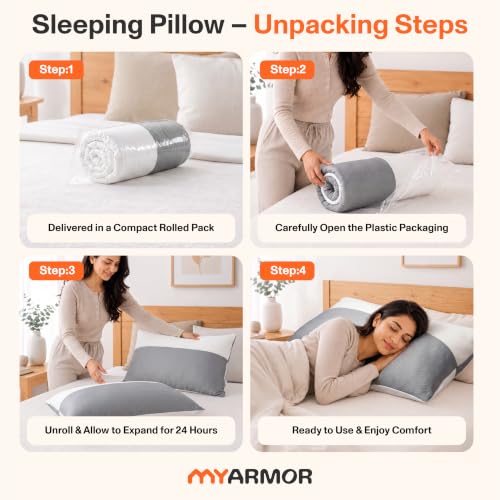 Image of MY ARMOR Sleeping Pillows Set 2 for Bed | 6 Month Warranty | White & Grey