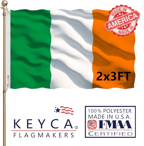 KEYCA Bandiera dell'Irlanda, 0,6 x 0,9 m, 100% prodotta negli Stati Uniti, resistente e dai colori vivaci, doppia bandiera nazionale irlandese con 2 occhielli in ottone, per casa, azienda, decorazione
