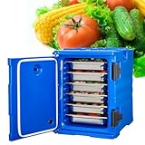 QFGain Insulated Food Pan Carrier with Wheels, 82Qt Hot Box for Catering, Food Box Carrier with Double Buckles, Front Loading Food Warmer with Handles, Stackable Catering Hot Box,Blue
