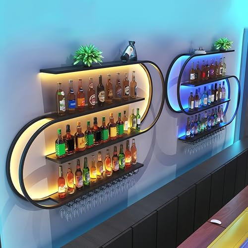 Rack-verre mural de 4 pieds avec LED, étagère en métal rond 79" style bar industriel - 5