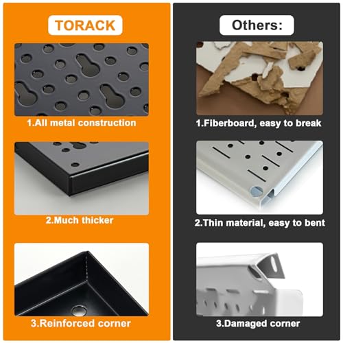Image of TORACK Metal Pegboard Wall Organizer System for Garage, 109 PCS Pegboard Accessories Tool Organizer Kit with Pegboard Bins, Hooks, Tool Storage Peg Board for Workbench(Black)