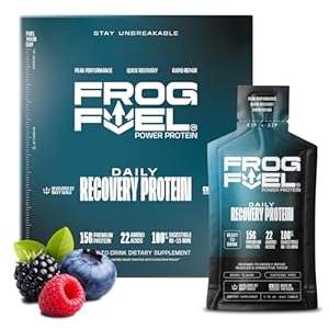 Frog Fuel Power Regular Protein Shot, 15g Protein Nano-Hydrolyzed Grass Fed Collagen, Post Workout, Gluten Free, Fat & Sugar Free, 22 Amino Acids, 0 Carbs, Berry, 1 oz Packets, 24 Pack
