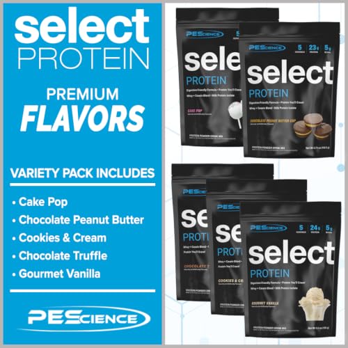 Image of PEScience Select Protein Powder Variety Pack - 5 Flavors - 25 Servings - Protein Powder Sample Pack, Whey and Casein Blend, Keto Friendly, Gluten Free, Digestion Friendly, Amazing Taste