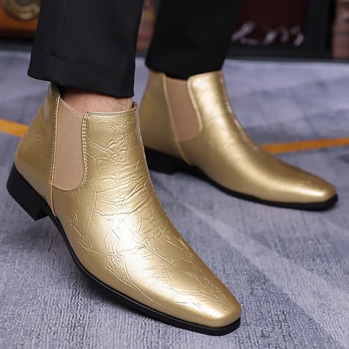Image of Men's Patent Leather Low Chunky Heel Chelsea Boots Fashion High Gloss Slip-on Business Dress Oxford Boots for Wedding Prom Party Business Work