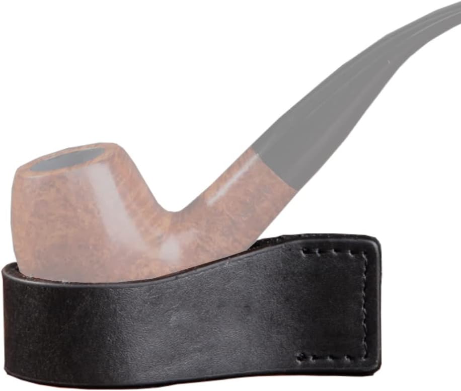 Cowhide Leather Tobacco Pipe Stand - Handmade Foldable Smoking Pipe Holder Rack for Single Pipe Display Black