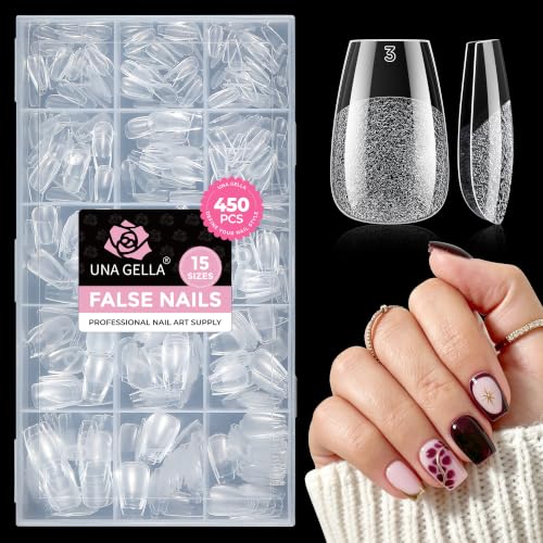 Image of UNA GELLA Short Coffin Nail Tips 450PCS Fake Acrylic Gel Nail Tips