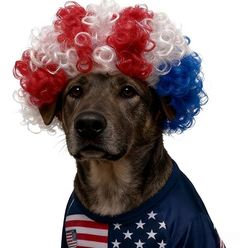 Generic - World Cup Football Fan Pet Wig,Crazy Cheer National Flag Headwear,Adjustable Dog/Cat Costume Accessories Dress Up Wigs,for Soccer Match, Olympics, International Festival. (US)