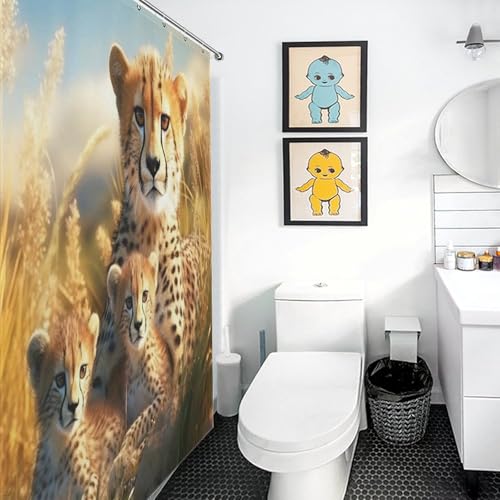 Rideau de douche léopard 140x183 cm en tissu imperméable avec crochets