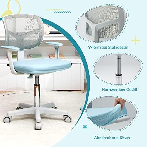 360° Swivel Chair, Height Adjustable Children's Desk Chair with Backrest and Armrests, 5 Lockable Wheels