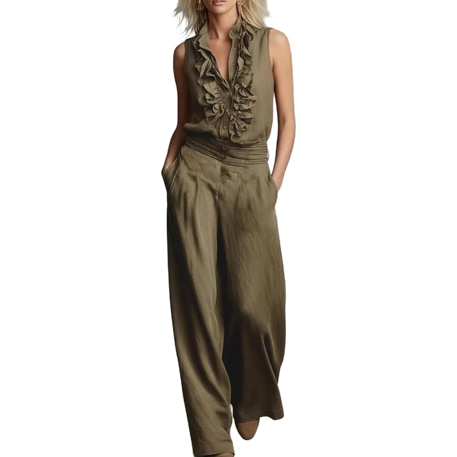 Conjunto de lino para mujer holgado que soluciona los días de calor con elegancia diaria 8