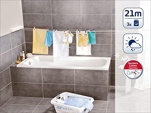 Leifheit Rollfix 210 Longline Wall-Mounted Towel Rack, Foldaway Clothes Airer for Indoor & Outdoor, Clothes Drying Rack for Indoor or Outdoor, 21 m Drying Space, White, 48 cm