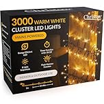 CHRISTOW 3000 LED Cluster Christmas Tree Lights, Warm White Fairy Lights with Timer, 8 Light Modes, Energy Efficient 3mm Micro LEDs, Indoor & Outdoor, Mains Powered, Green Cable, 37.48m Lit Length