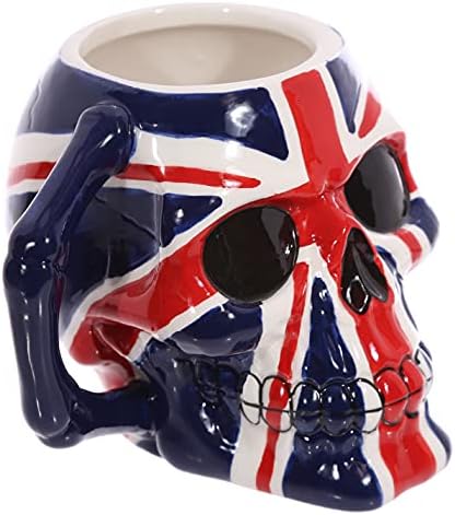 Puckator UK Flag Ancient Skull Head Ceramic Shaped Mug, Tea Coffee Hot Drinks, Decorative Gift Box, Home Kitchen Office Height 10.5cm Width 12.5cm Depth 12.5cm