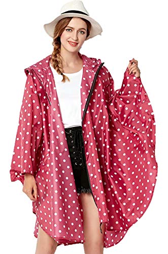 NUUR Rain Poncho for Women Adults Unisex Hooded Zipper Raincoat Waterproof Reusable Hiking Rain Coat with Pockets
