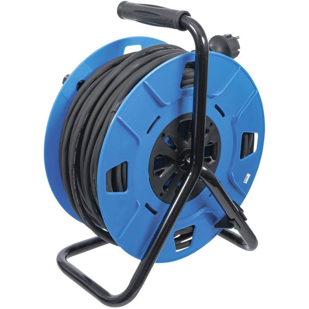 Carrete de cable 50 m 3 x 1,5 mm^2-4 enchufes con válvula, IP44, 3500 W - Seguridad y practicidad - D-Work