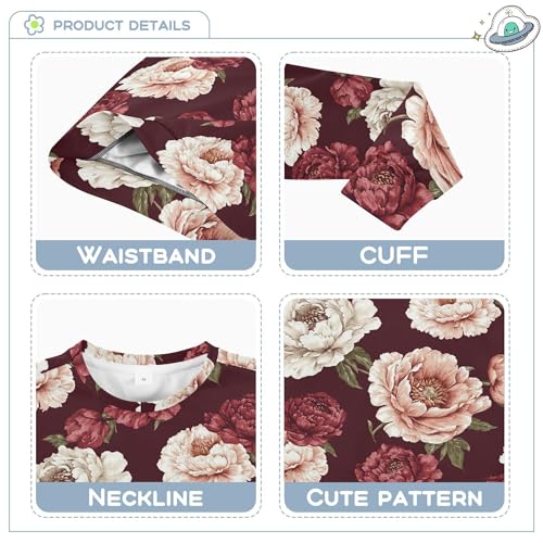 JUNZAN Vintage Peony Burgundy Little Girls Hooded Sweatshirt Crewneck Sweatshirts for Boys Sports 4T3