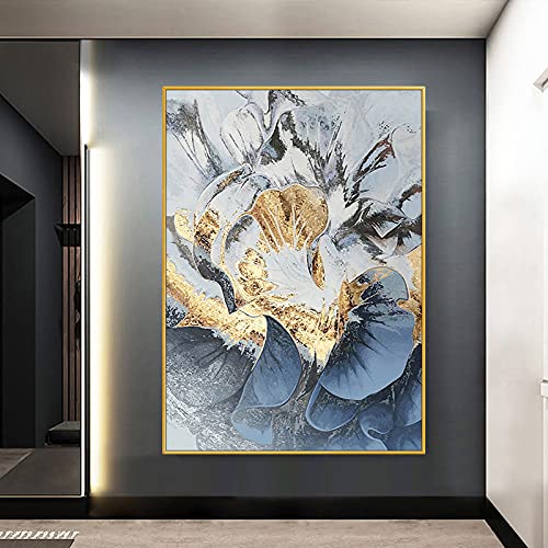 Peinture à l'huile sur toile fleur pivoine dorée pour grand mur de salon moderne